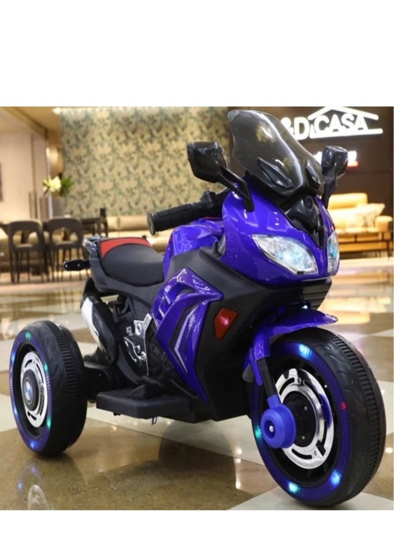 Kids Electric Motorcycle, 3 Wheel Battery Powered Ride On Motorcycle with LED Lights Blue - Image 1