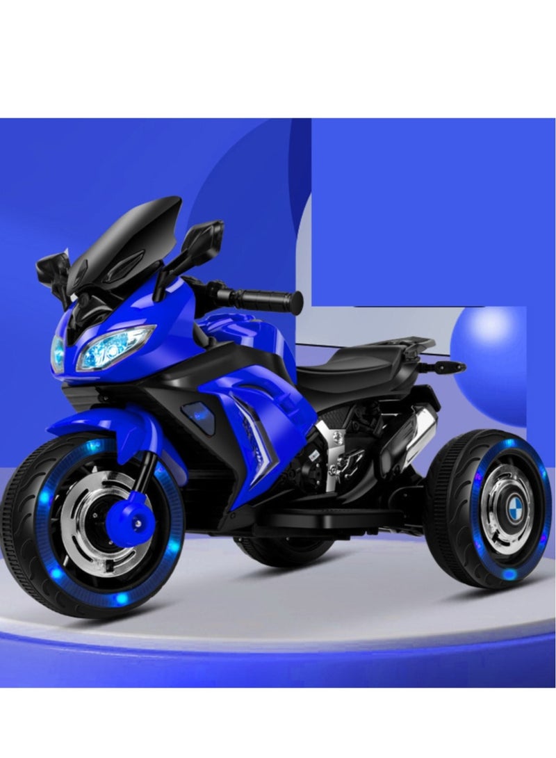 Kids Electric Motorcycle, 3 Wheel Battery Powered Ride On Motorcycle with LED Lights Blue - Image 2