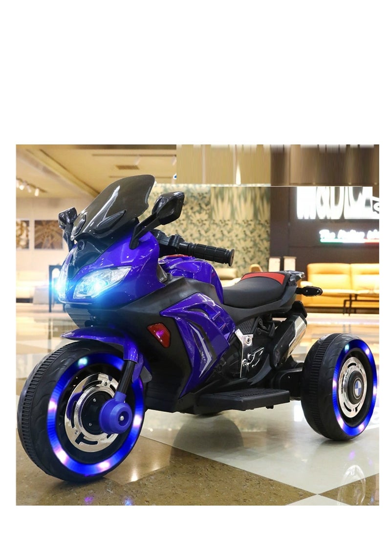 Kids Electric Motorcycle, 3 Wheel Battery Powered Ride On Motorcycle with LED Lights Blue - Image 5