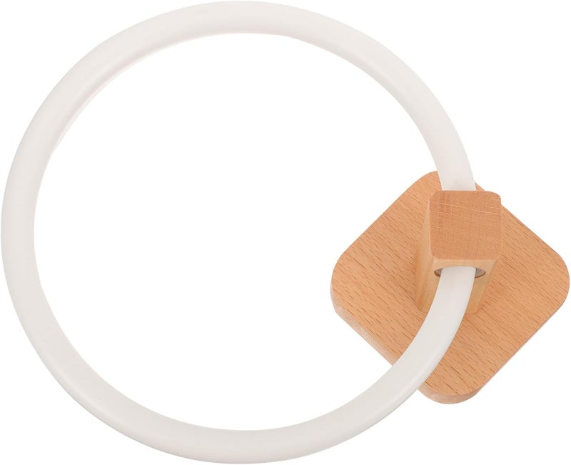Wooden Hand Towel Holder Wall-Mounted Bathroom Towel Ring with Shelf White No-Drill for Kitchen and Bathroom Use - Image 1