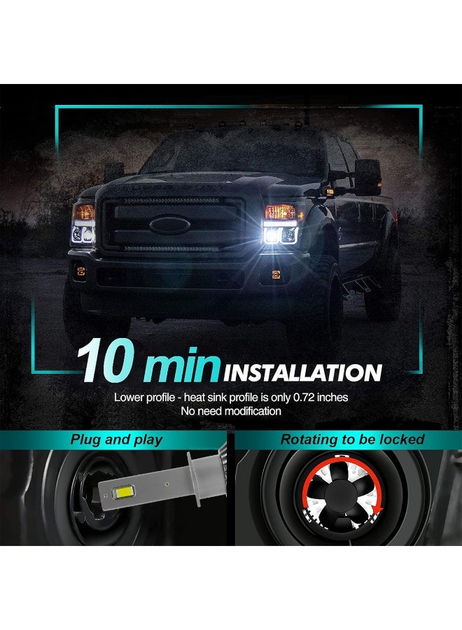 جولدن كامل مصابيح أمامية LED من Golden Camel طراز M8 Pro H1، بقدرة 120 واط (زوج)، شدة إضاءة 15000 لومن، لون أبيض 6500 كلفن، متوافقة مع نظام Canbus وخالية من الأخطاء، سهلة التركيب (توصيل وتشغيل)، مزودة بمشتت حراري من الألومنيوم، مقاومة للماء بمعيار IP65، تعمل بجهد 12-24 فولت، مناسبة للسيارات وسيارات الدفع الرباعي والشاحنات الصغيرة. - Image 2