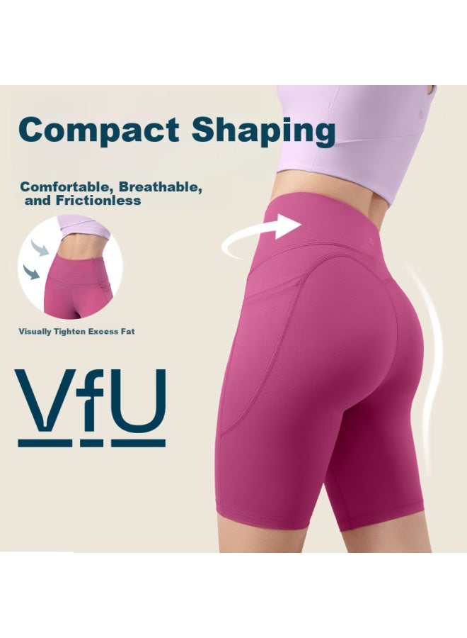 VFU Starlight Five-Point Yoga Pants Outdoor Sports Cycling Pants High Waist Lift Hip Tight Shorts Rose Pink M - Image 1