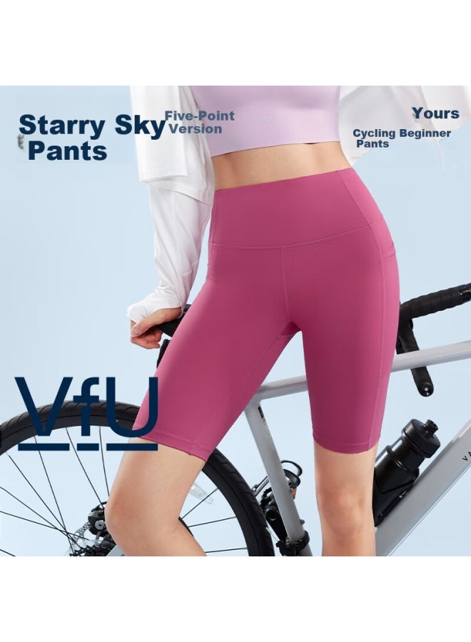 VFU Starlight Five-Point Yoga Pants Outdoor Sports Cycling Pants High Waist Lift Hip Tight Shorts Rose Pink M - Image 2