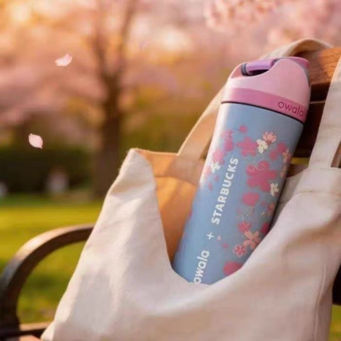 ستاربكس Starbucks X Owala 2026 Sakura Limited Insulated Water Bottle 24oz Straw Cup - Image 4