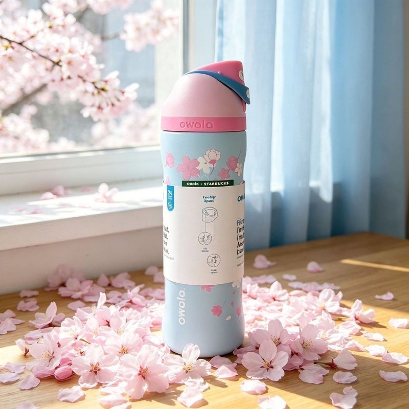 ستاربكس Starbucks X Owala 2026 Sakura Limited Insulated Water Bottle 24oz Straw Cup - Image 5