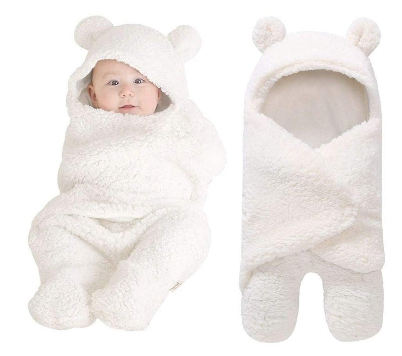 First Kick First Kick Baby Blankets New Born Pack of Hooded Supersoft Wearable Wrapper Durable Fleece Polyester Cum Baby Sleeping Bag for Babies 70 cm x 76 cm 06 Months White Sherpa - Image 3