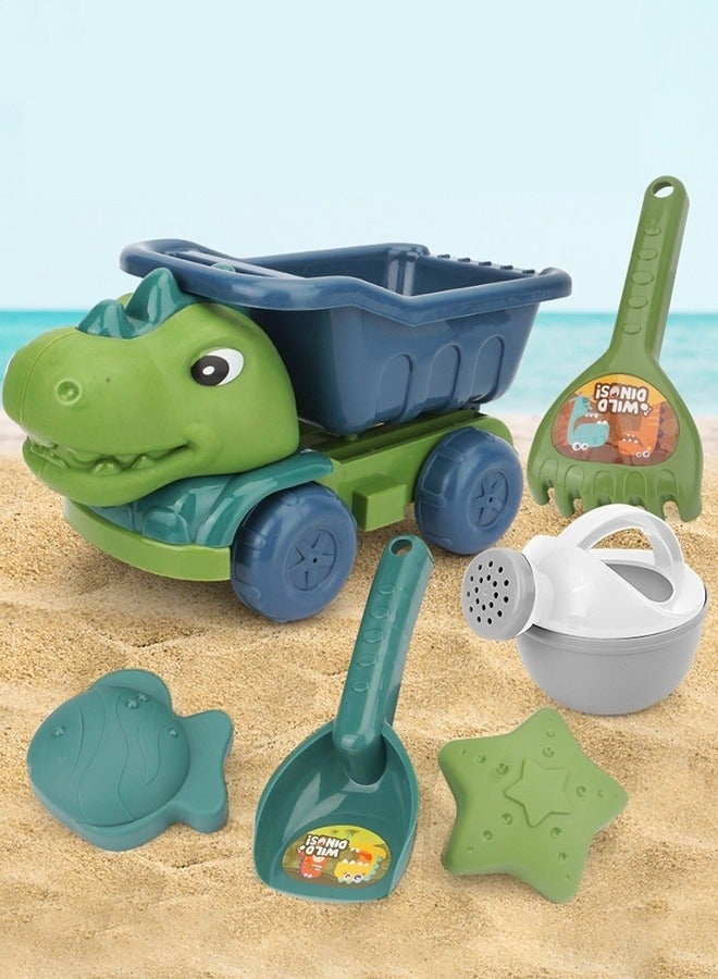 MIXDE 7 Pieces Dinosaur Shape Car Beach Toys Sand Bucket and Shovels Sand Molds Water Wheel  Set Kids Beach Toys Beach Sand Pails for Beach Travel Outdoor Tool Kit for Kids - Image 2