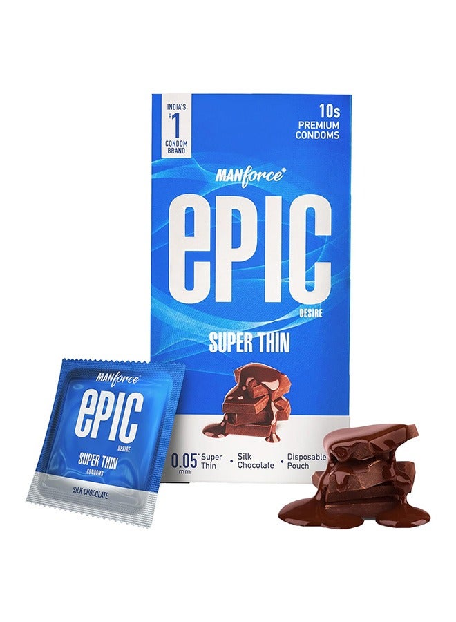 Manforce Epic Desire | Super Thin, Silk Chocolate Flavoured Condoms for Men, 10 Pcs| With Disposable Pouch| Vegan | No Hard Chemicals| Super Thin| Lubricated Latex Condoms - Image 1