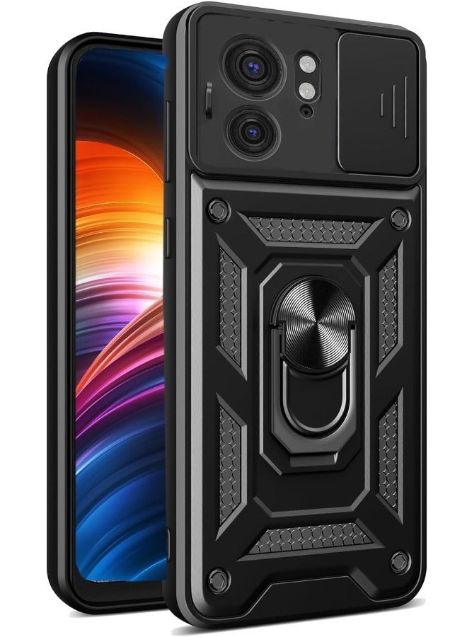 RUGGED SHIELD Motorola Edge 40 5G Case, Motorola Edge 40 Cover with Slide Camera Cover, Heavy Duty Shockproof Protective Phone Cover Case with Ring Kickstand for Motorola Edge 40 5G 2023, Black - Image 1