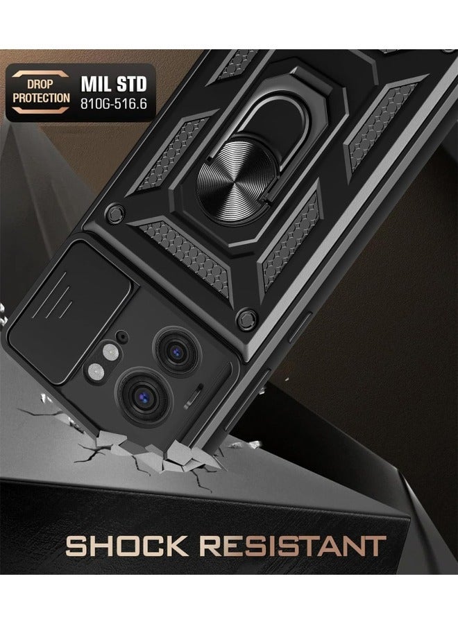 RUGGED SHIELD Motorola Edge 40 5G Case, Motorola Edge 40 Cover with Slide Camera Cover, Heavy Duty Shockproof Protective Phone Cover Case with Ring Kickstand for Motorola Edge 40 5G 2023, Black - Image 2