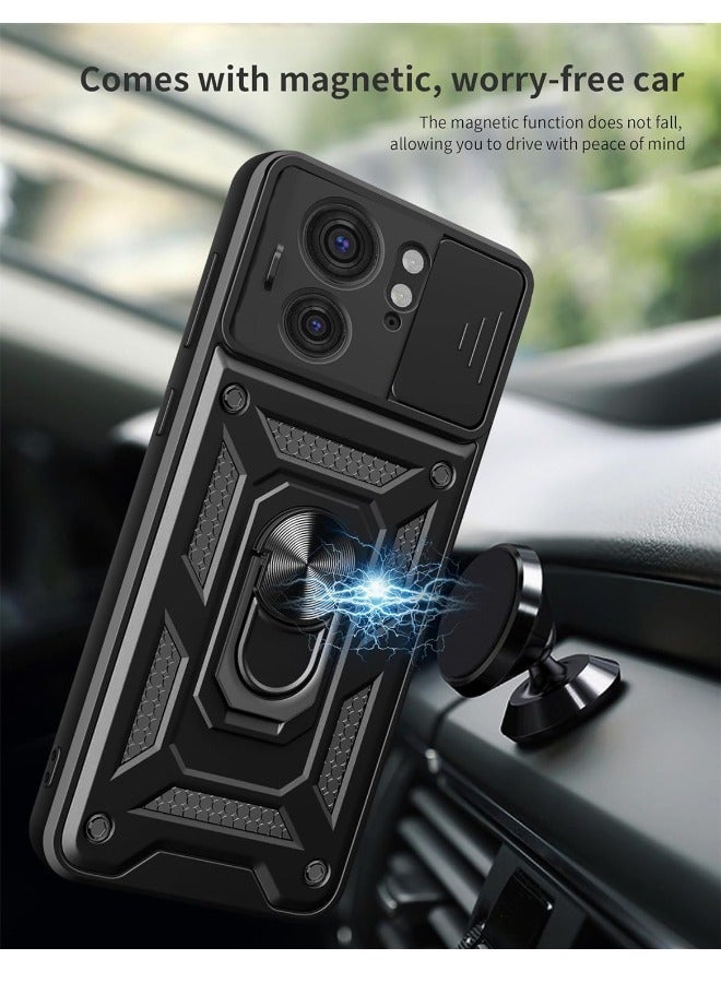 RUGGED SHIELD Motorola Edge 40 5G Case, Motorola Edge 40 Cover with Slide Camera Cover, Heavy Duty Shockproof Protective Phone Cover Case with Ring Kickstand for Motorola Edge 40 5G 2023, Black - Image 3