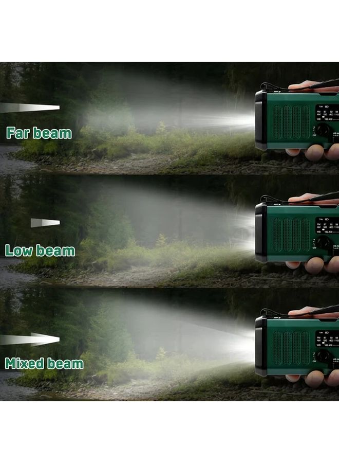 راديو الطوارئ الشمسي الأخضر اليدوي 10000 مللي أمبير مع مصباح يدوي وبوصلة وشاحن هاتف لطلب النجدة - Image 4