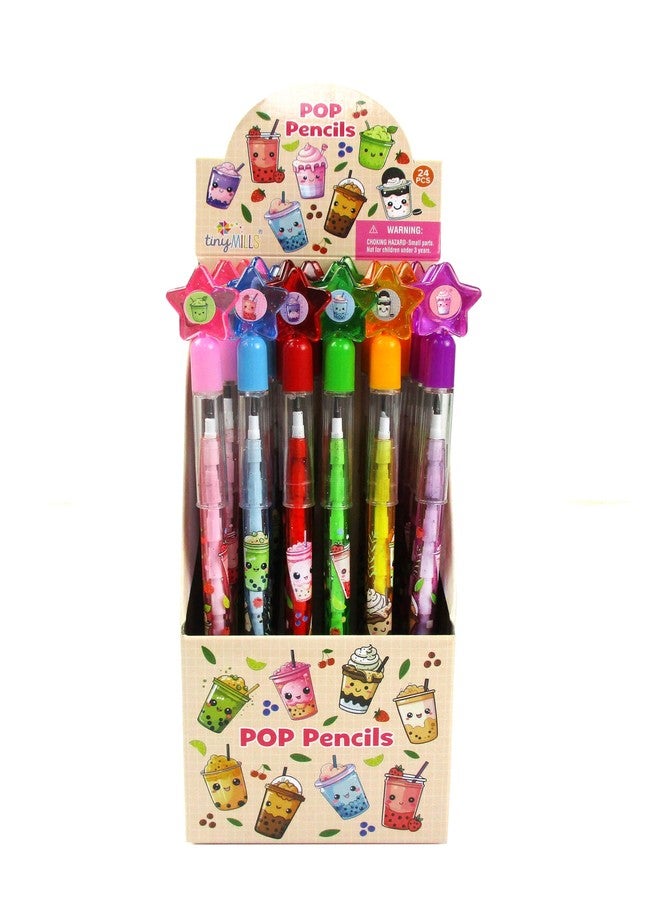 TINYMILLS 24 Pcs Boba Stackable Pop Pencils - Cute Bubble Tea Multi-Point Pencils in Display Box, Boba Party Favors, Classroom Rewards, Goody Bag Stuffers, Kawaii School Supplies - Image 3