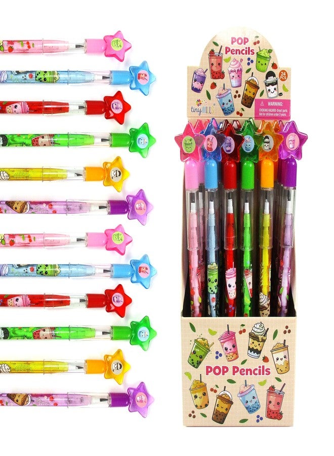 TINYMILLS 24 Pcs Boba Stackable Pop Pencils - Cute Bubble Tea Multi-Point Pencils in Display Box, Boba Party Favors, Classroom Rewards, Goody Bag Stuffers, Kawaii School Supplies - Image 1