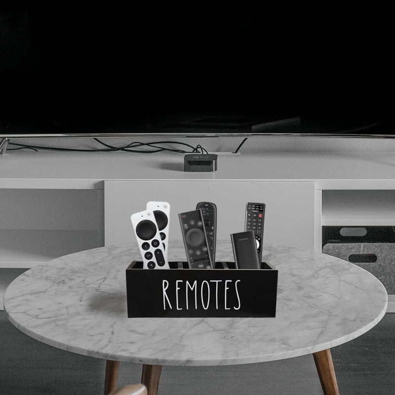 CHONIC Remote Control Holder, Farmhouse Remote Storage Caddy, Bedside TV Controller Box, Rustic Wood Media Organizer Tray for Home Bedroom Table (Black) - Image 3