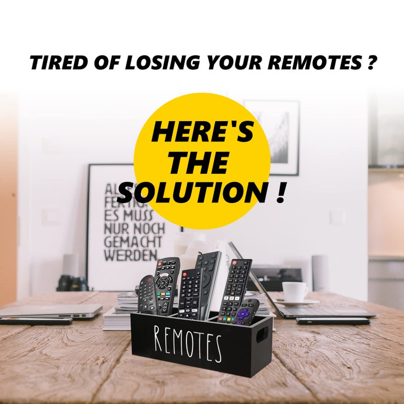 CHONIC Remote Control Holder, Farmhouse Remote Storage Caddy, Bedside TV Controller Box, Rustic Wood Media Organizer Tray for Home Bedroom Table (Black) - Image 2