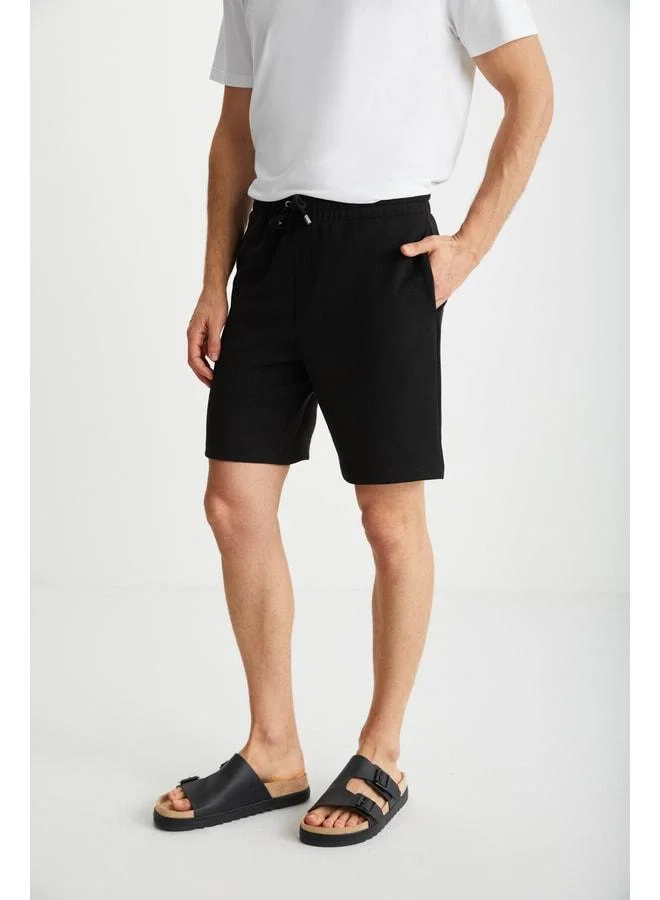 Grimelange Lorven Men's Adjustable Regular Fit Black Shorts & Bermuda