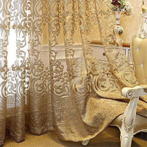 NewWPKIRA 1 Panel European Sheer Curtain Grommet Top Luxury Window Screening Curtain for Living Room Hollow Semi-Shading Voile Curtain Drape for Bedroom Balcony - Image 1