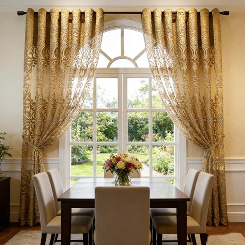 NewWPKIRA 1 Panel European Sheer Curtain Grommet Top Luxury Window Screening Curtain for Living Room Hollow Semi-Shading Voile Curtain Drape for Bedroom Balcony - Image 3