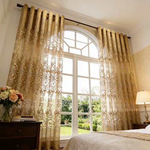 NewWPKIRA 1 Panel European Sheer Curtain Grommet Top Luxury Window Screening Curtain for Living Room Hollow Semi-Shading Voile Curtain Drape for Bedroom Balcony - Image 5