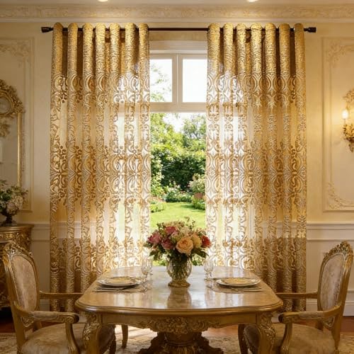 NewWPKIRA 1 Panel European Sheer Curtain Grommet Top Luxury Window Screening Curtain for Living Room Hollow Semi-Shading Voile Curtain Drape for Bedroom Balcony - Image 2