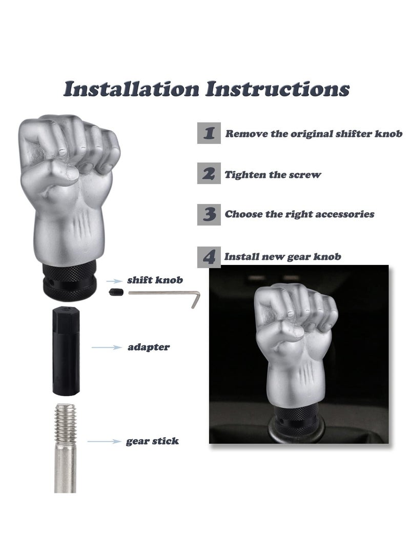 Y&D Fist Shift Knob, Knob Gear for Cars and Trucks, Silver Lever Stick Shifter Handle Most Manual Automatic Vehicles Truck SUV Car  - Image 2
