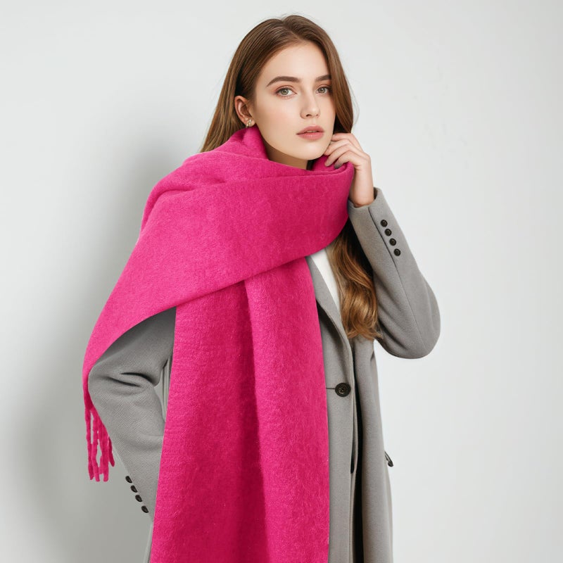 Premillow Women's Mohair Winter Scarf Pure Color, Warm Winter Scarf for Women and Men, Super Soft Luxurious Cashmere Feel Women Scarfs, Rose Red - Image 5