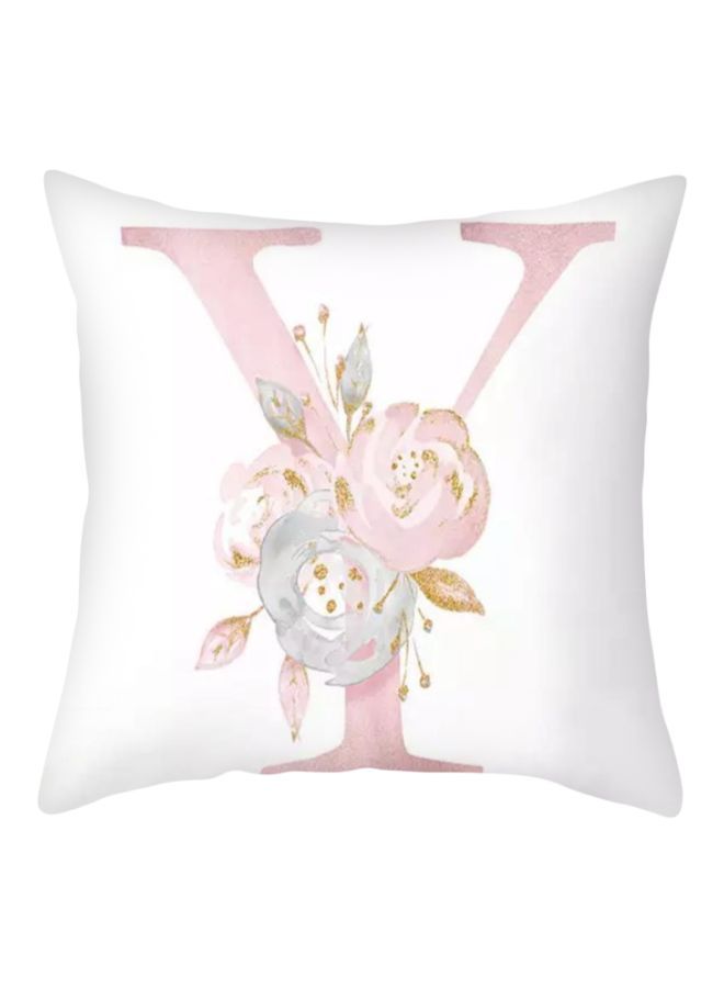 Loquat Letter Y Printed Cushion Cover White/Pink/Gold 45x45cm