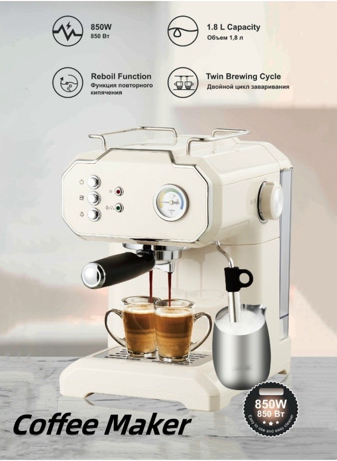 M MIAOYAN Italian coffee machine household small semi-automatic high-pressure steam coffee machine multi-function milk foaming office coffee machine  - Image 1
