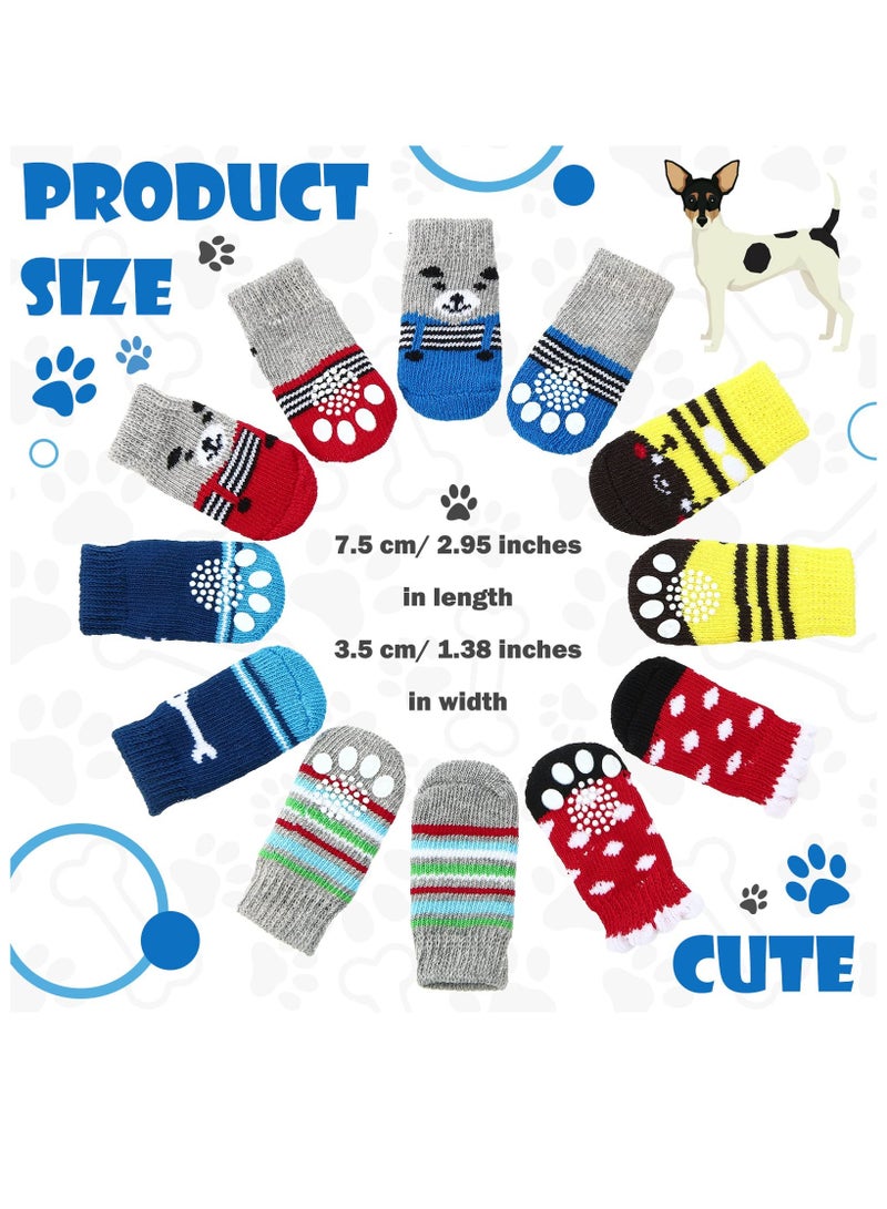KASTWAVE 24 Pieces Dog Socks for Small Medium Dogs Non Slip Skid Pet Puppy Doggie Grip Socks Paw Protectors Indoor Traction Control Socks - Image 3