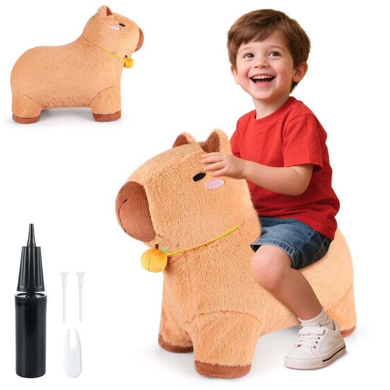 SuzziPals Bouncy Capybara Hopper Toys Inflatable Ride on Toy with Plush Cover Indoor Outdoor Hopping Bouncing Animals for Toddlers Kids Adults Capybara Stuffed Animal Hopping Toddler Gifts - Image 3