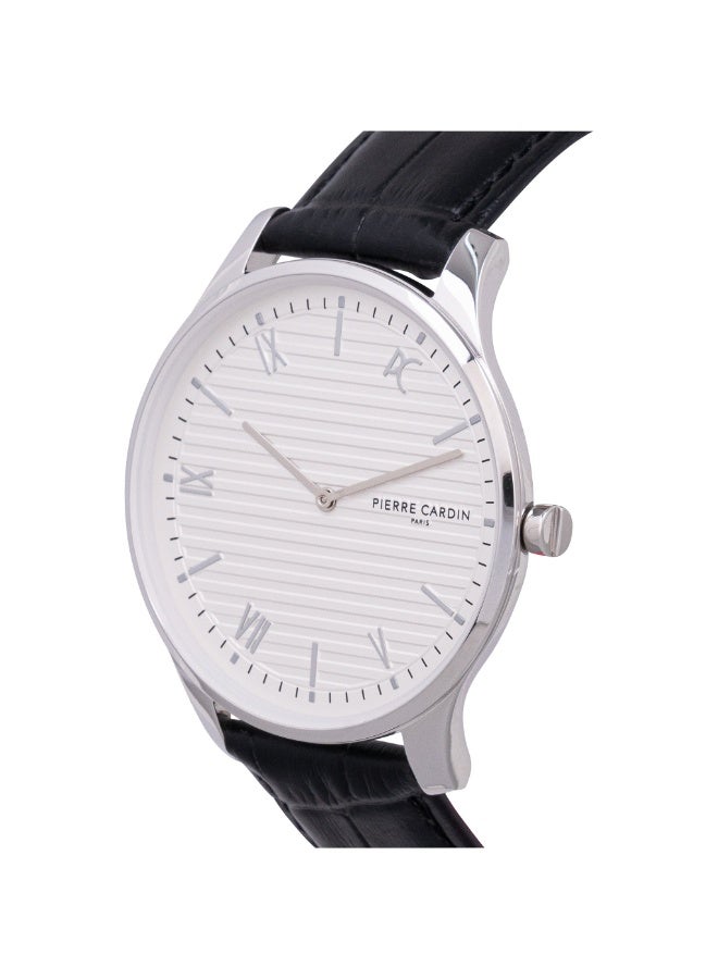 PIERRE CARDIN LUXURY TIMEPIECE - ELEGANT SILVER CASE & BLACK LEATHER BAND Men's Watch - Image 2