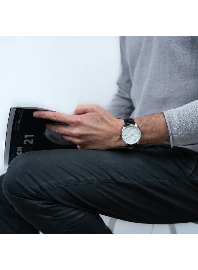 PIERRE CARDIN LUXURY TIMEPIECE - ELEGANT SILVER CASE & BLACK LEATHER BAND Men's Watch - Image 3