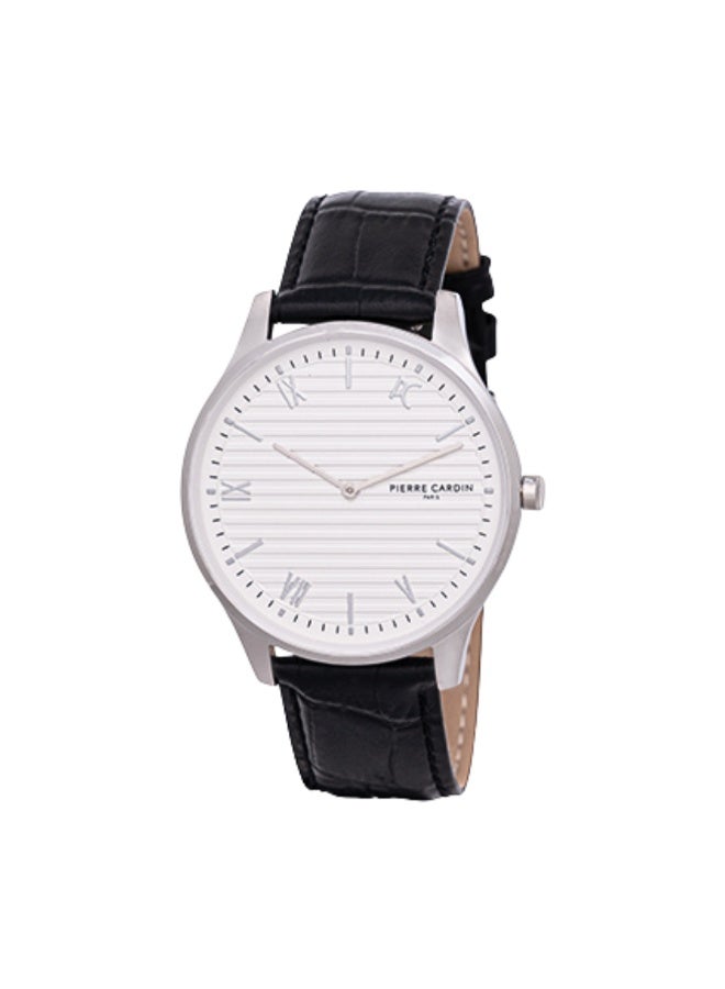 PIERRE CARDIN LUXURY TIMEPIECE - ELEGANT SILVER CASE & BLACK LEATHER BAND Men's Watch - Image 1