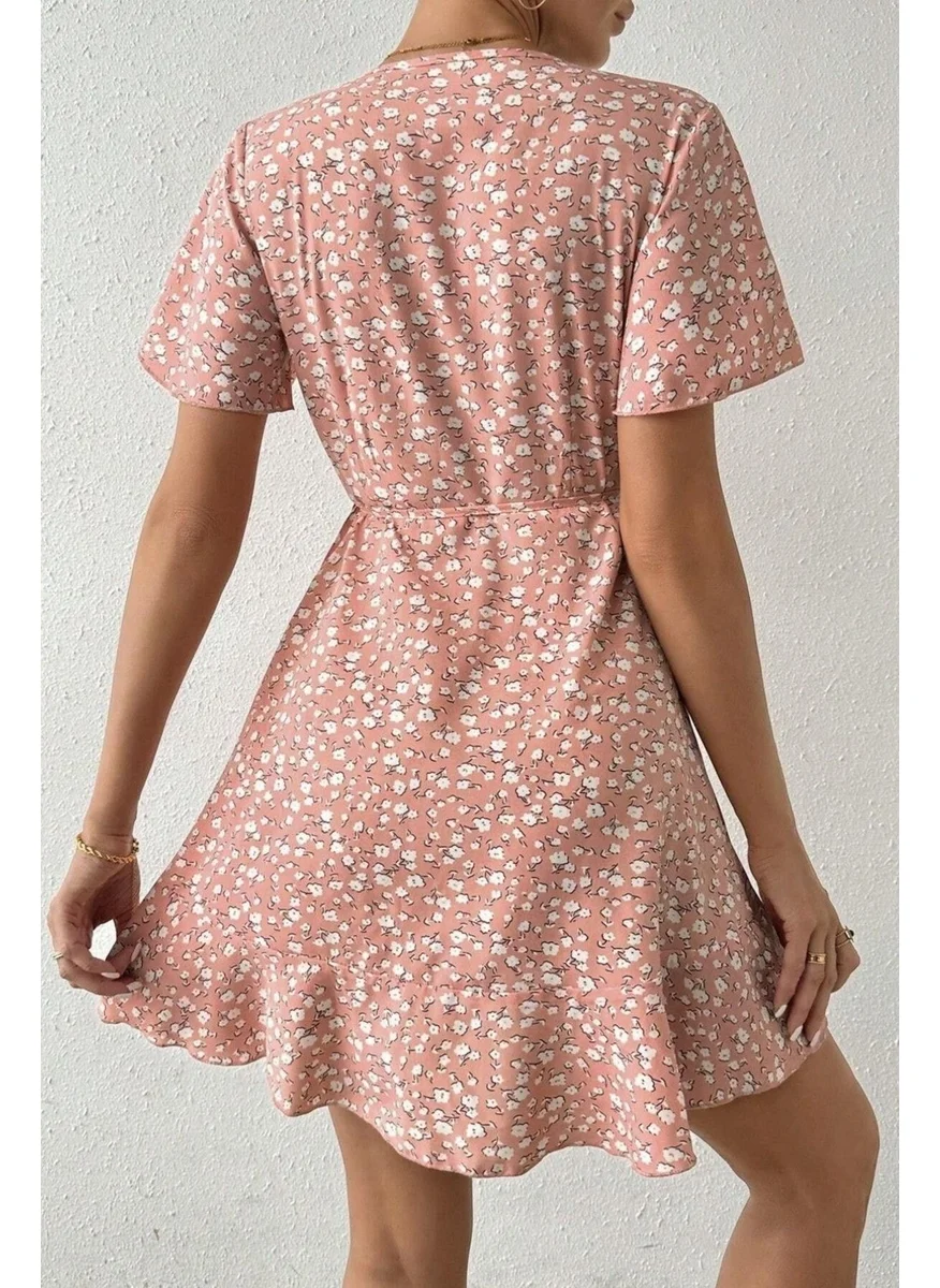 Bella Notte Pink Floral Printed Wrap Summer Dress