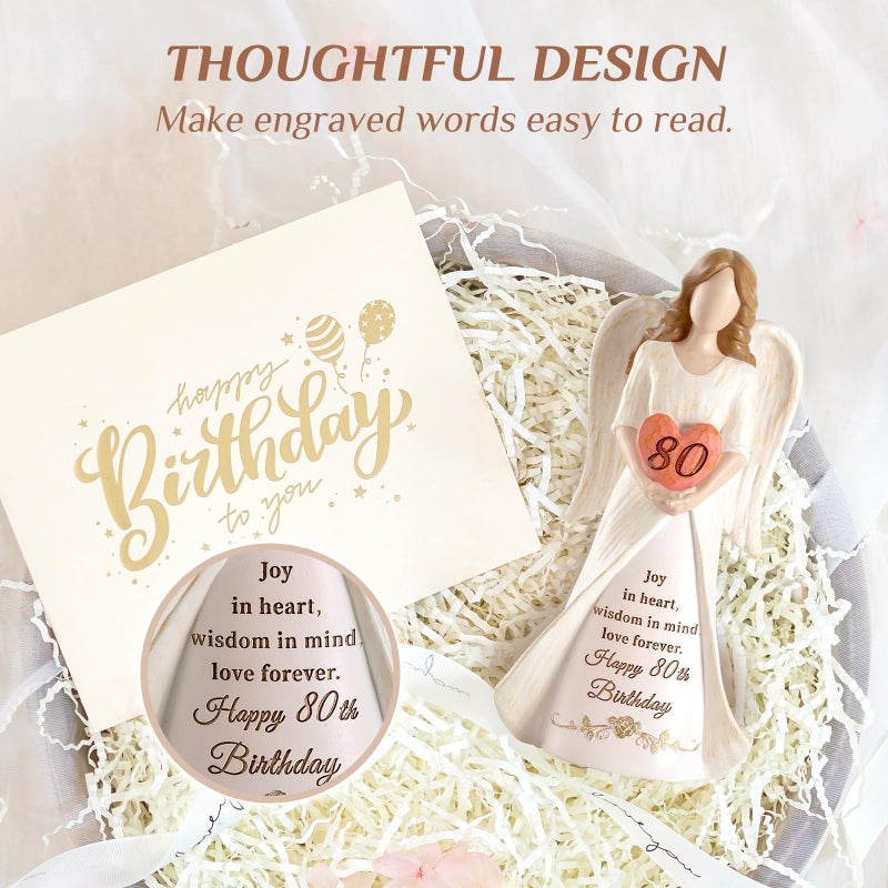 Storieme 80th Birthday Gifts for Women: Best Happy Birthday Gift for 80 Year Old Woman Moms Grandmothers Friends Unique Birthday Angel Figurine Decorations - Image 5