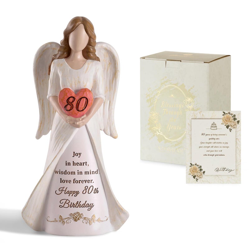 Storieme 80th Birthday Gifts for Women: Best Happy Birthday Gift for 80 Year Old Woman Moms Grandmothers Friends Unique Birthday Angel Figurine Decorations - Image 1