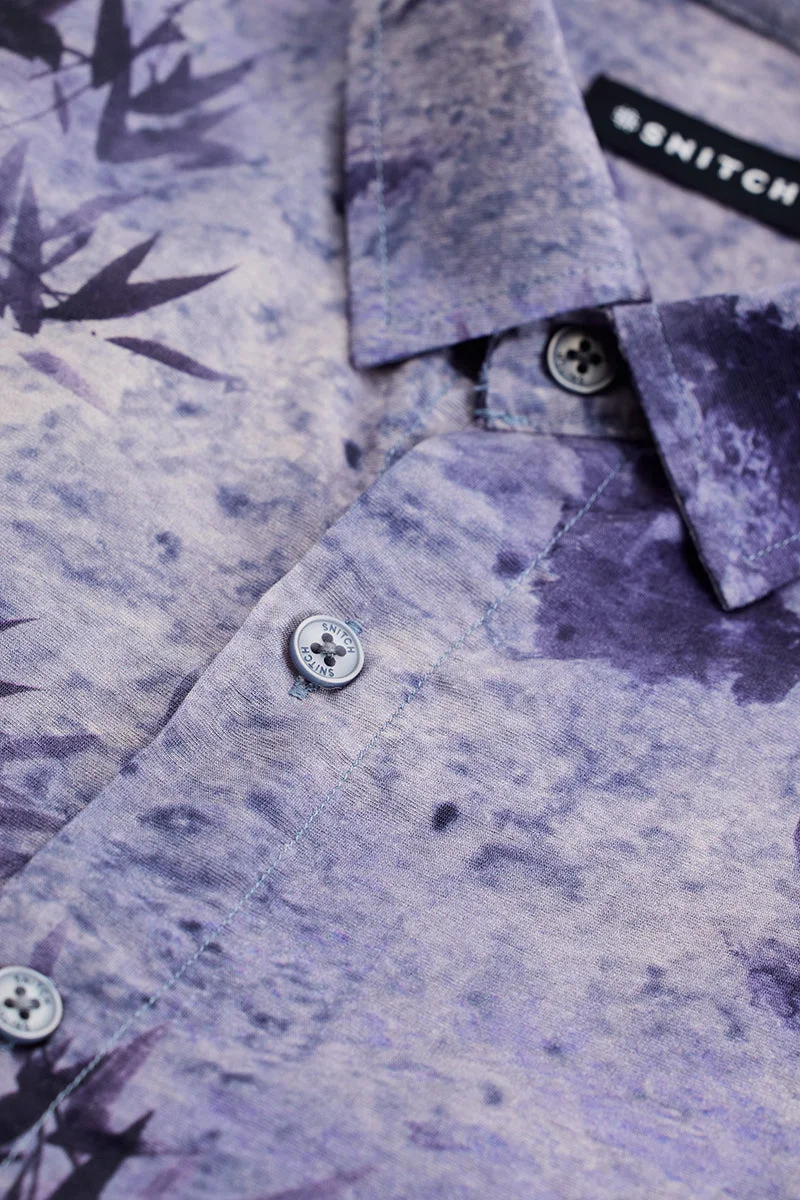 سنيتش Purple Abstract Long Sleeve Slim Fit Casual Shirt