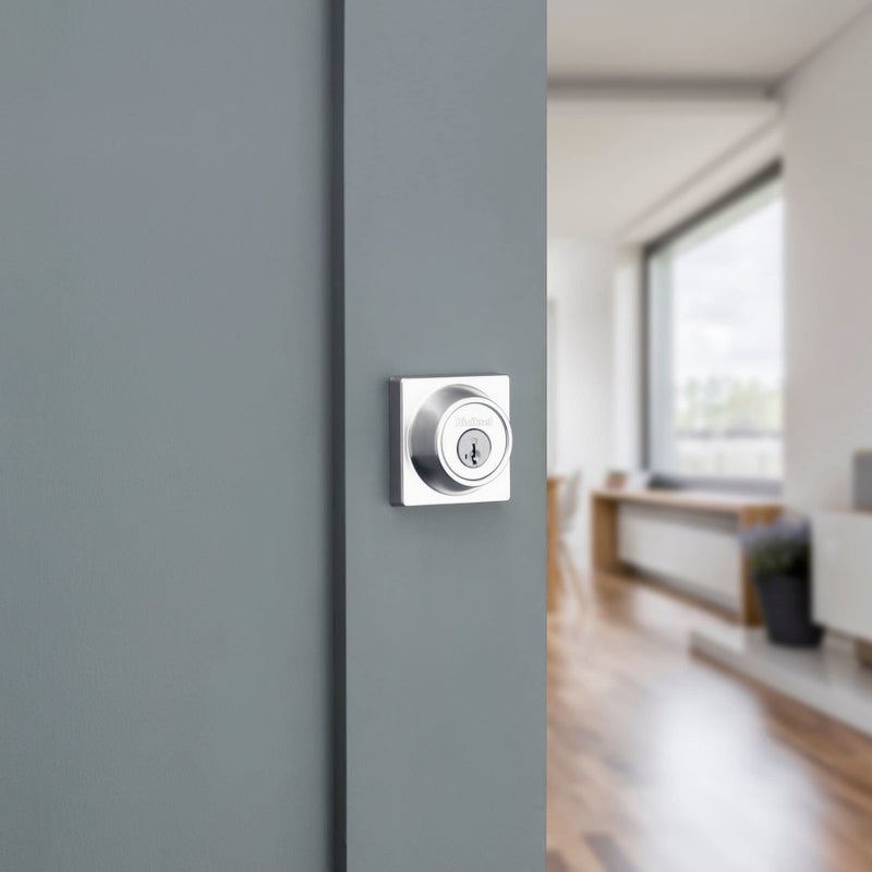 Kwikset 660 Contemporary Deadbolt Deadbolt Lock, Satin Chrome Square Exterior Keyed Front Entry Door, Pick Resistant Smartkey Rekey Security, Single Cylinder Dead Bolt - Image 4