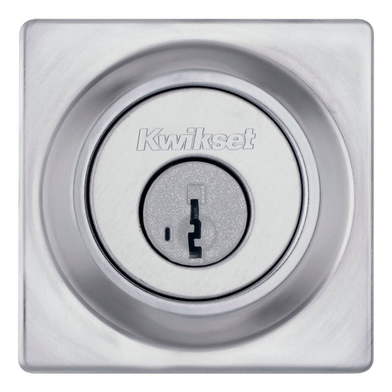 Kwikset 660 Contemporary Deadbolt Deadbolt Lock, Satin Chrome Square Exterior Keyed Front Entry Door, Pick Resistant Smartkey Rekey Security, Single Cylinder Dead Bolt - Image 1
