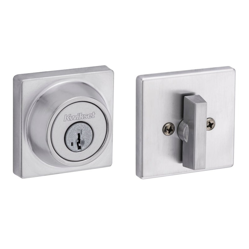 Kwikset 660 Contemporary Deadbolt Deadbolt Lock, Satin Chrome Square Exterior Keyed Front Entry Door, Pick Resistant Smartkey Rekey Security, Single Cylinder Dead Bolt - Image 3
