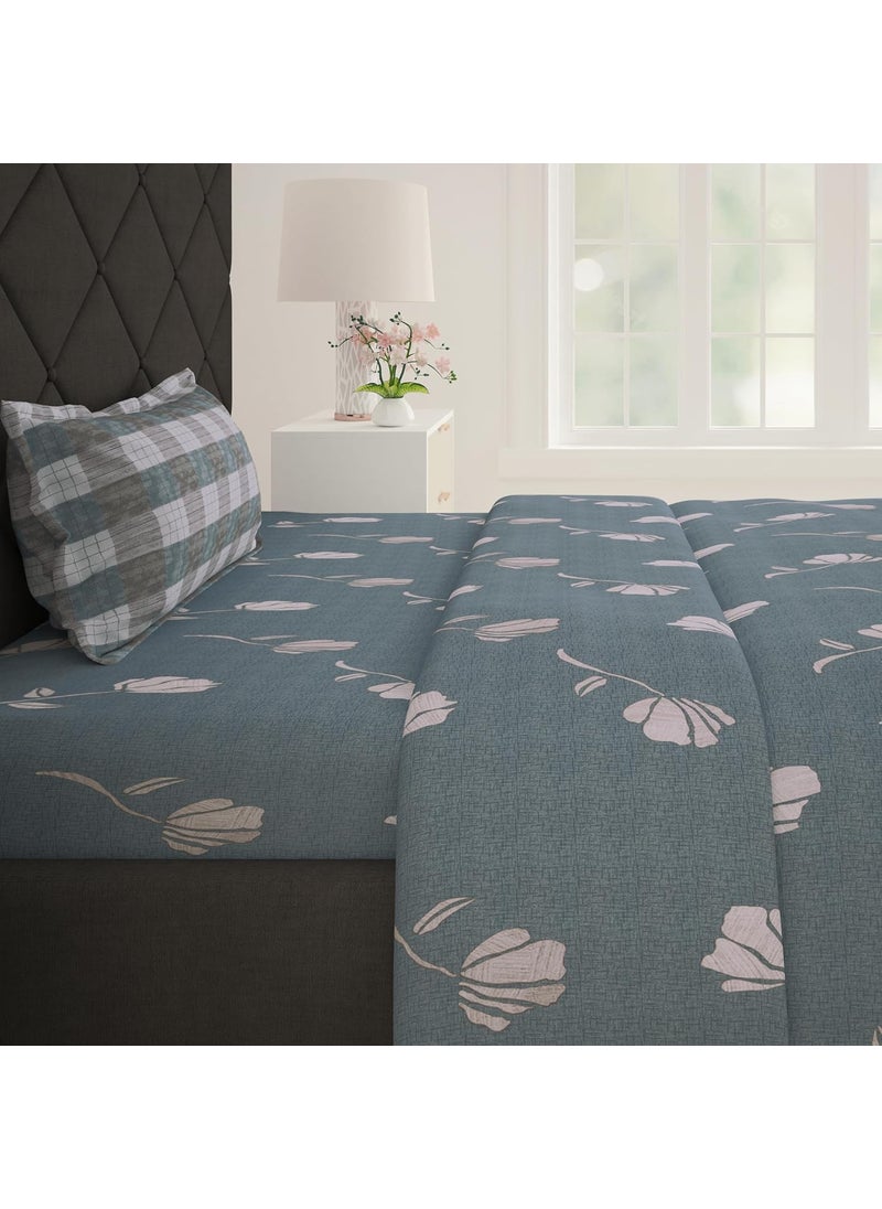 Story@Home Story@Home Bedsheet for Single Size Bed | 186 TC | Grey | Floral | 1 Piece Cotton bedsheet for Single Size Bed with 1 Pillow Cover (145 x 225 cm) Perfect for Home Decor & Gifting | Cotton bedsheet  - Image 1