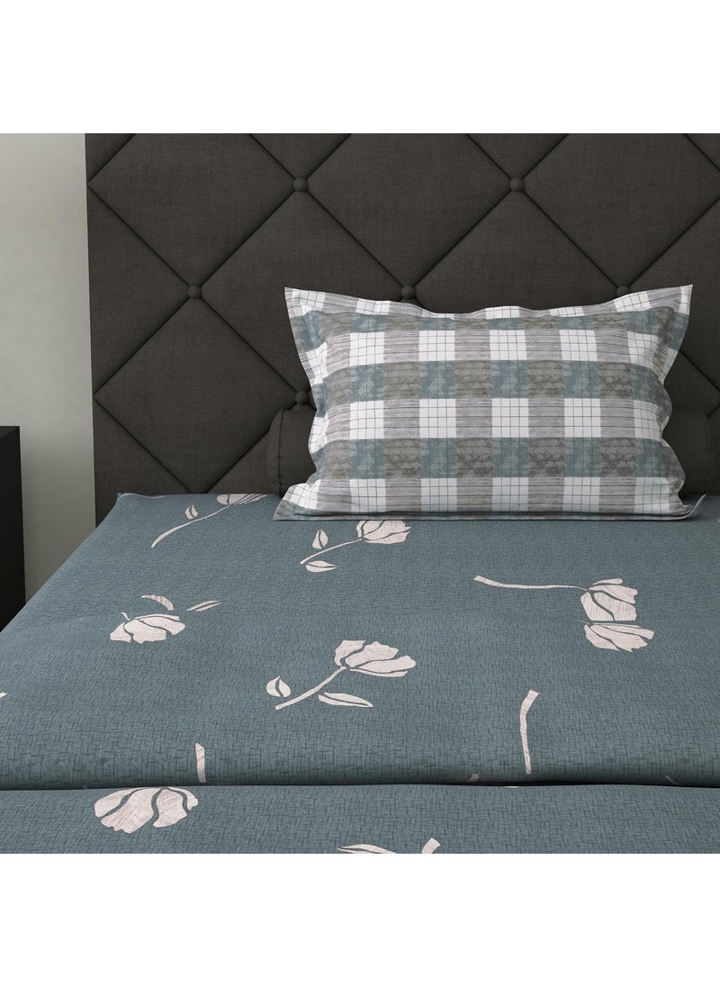 Story@Home Story@Home Bedsheet for Single Size Bed | 186 TC | Grey | Floral | 1 Piece Cotton bedsheet for Single Size Bed with 1 Pillow Cover (145 x 225 cm) Perfect for Home Decor & Gifting | Cotton bedsheet  - Image 4