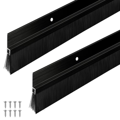 Frienda 2 Set Door Brush Bottom Sweep Brush Weather Stripping Aluminum Door Seal with Screws for Gaps up to 1 Inch for Home Commercial Gate Fill Gaps Dust Debris 1 x 36 InchBlack - Image 1
