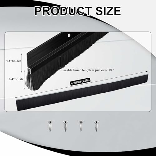 Frienda 2 Set Door Brush Bottom Sweep Brush Weather Stripping Aluminum Door Seal with Screws for Gaps up to 1 Inch for Home Commercial Gate Fill Gaps Dust Debris 1 x 36 InchBlack - Image 3