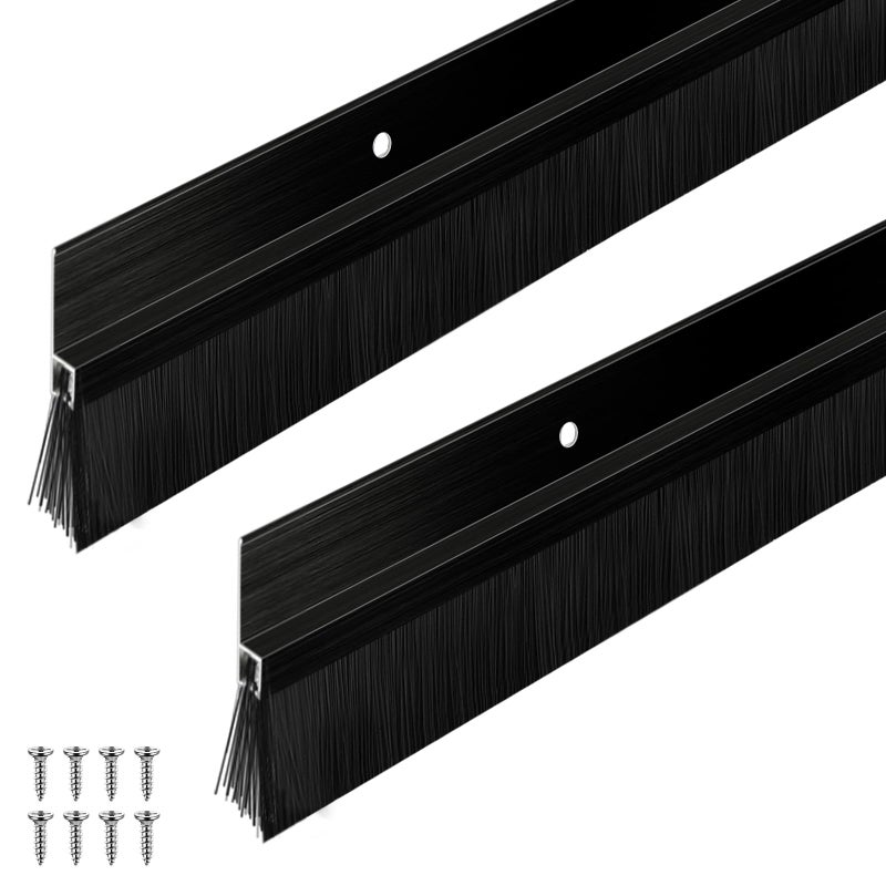 Frienda 2 Set Door Brush Bottom Sweep Brush Weather Stripping Aluminum Door Seal with Screws for Gaps up to 1 Inch for Home Commercial Gate Fill Gaps Dust Debris 1 x 36 InchBlack - Image 2