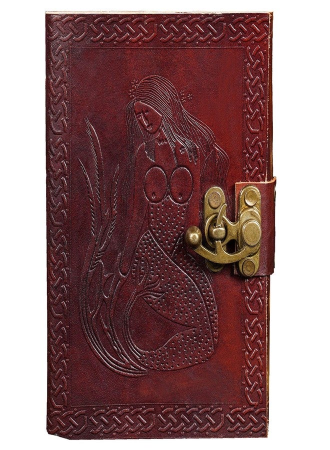 Mythrojan Genuine Leather Journal Handmade Diary Notebook 5 x 7 Inches Mermaid Embossed Vintage Diary with Brass Lock Writing Pad Daily Notepad For Men Women, Gift for Artist, Sketchbook - Image 1