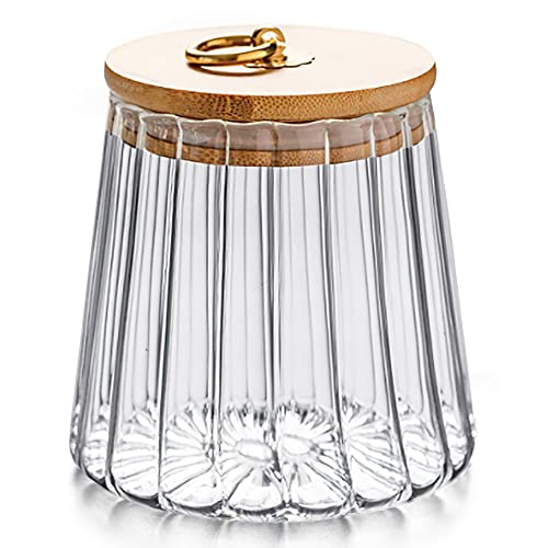 FANTESTICRYAN Glass Coffee Nuts Canister Airtight Storage Jar Petal Decorative Container with Bamboo Lid Metal Handle Easy to Grasp 1600ml, 54 FL OZ (Large Conical) - Image 1