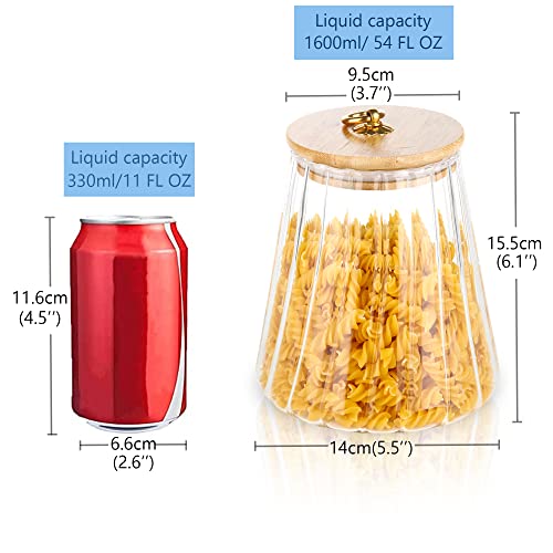FANTESTICRYAN Glass Coffee Nuts Canister Airtight Storage Jar Petal Decorative Container with Bamboo Lid Metal Handle Easy to Grasp 1600ml, 54 FL OZ (Large Conical) - Image 3