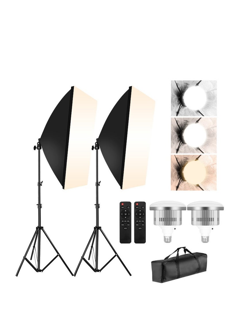 شو وو طقم إضاءة سوفت بوكس، صندوق إضاءة احترافي مزود بمصابيح LED بقوة 48 واط، 3000-6500 كلفن، 3 تأثيرات إضاءة مستمرة، حامل ثلاثي القوائم، جهاز تحكم عن بُعد، إضاءة استوديو لتصوير البورتريه، بث مباشر - Image 1